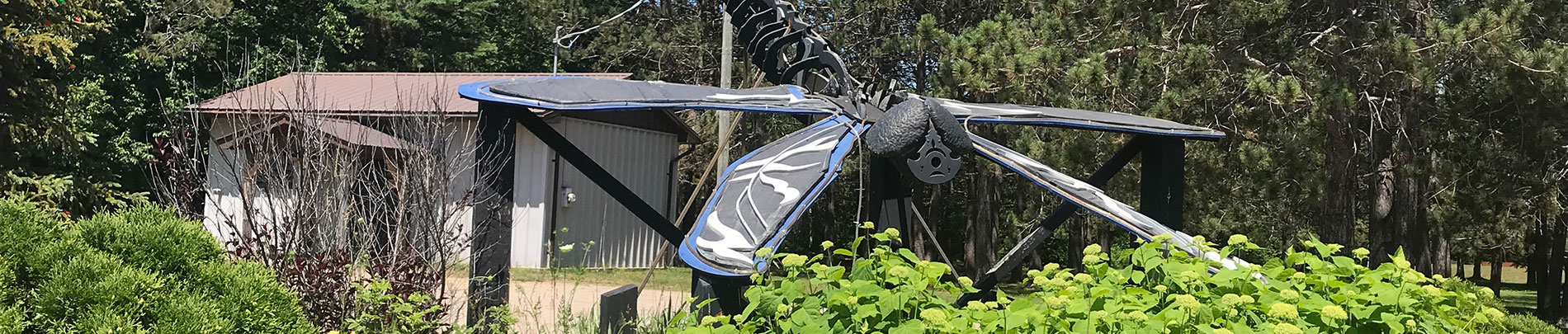 Dragonfly sculpture located in Cardiff, Ontario