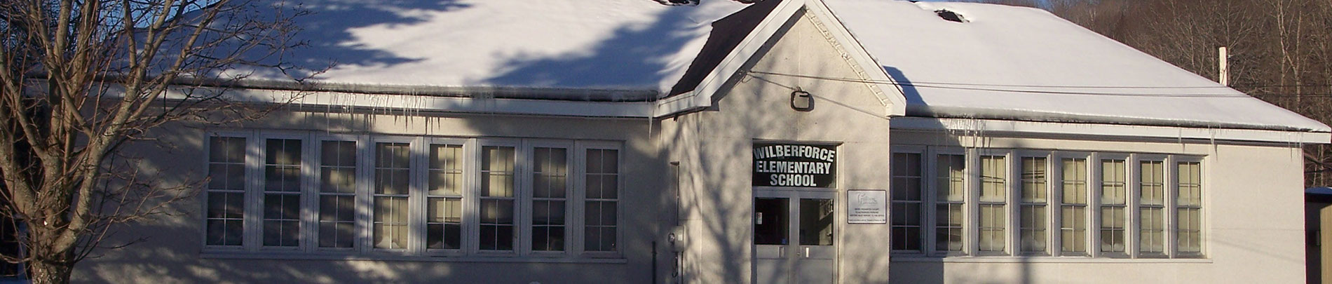 The exterior of Wilberforce Elementary School in the wintertime.